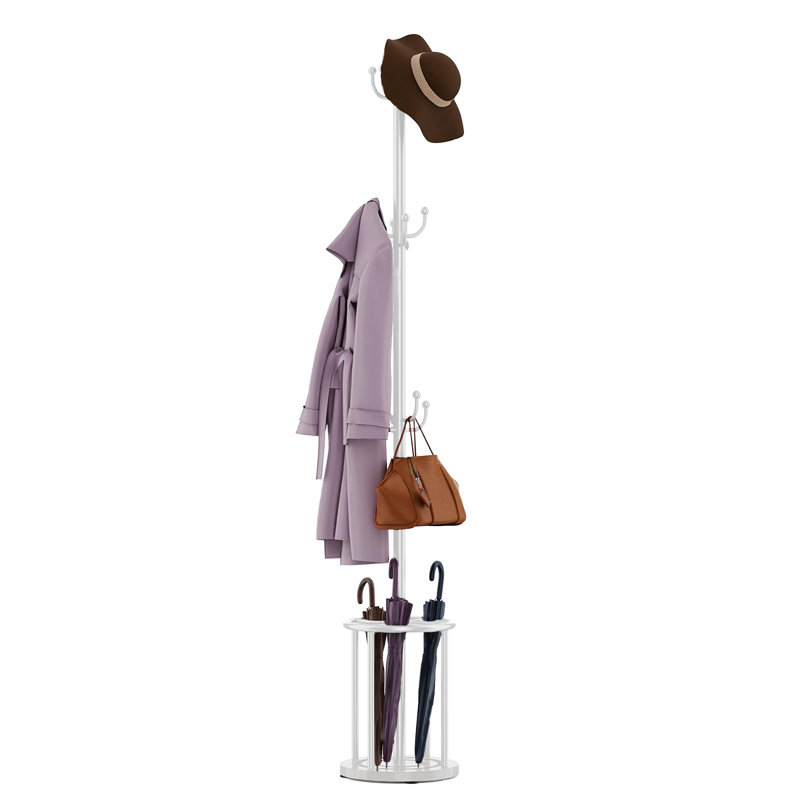 Coat Rack Stand with Umbrella Holder, White