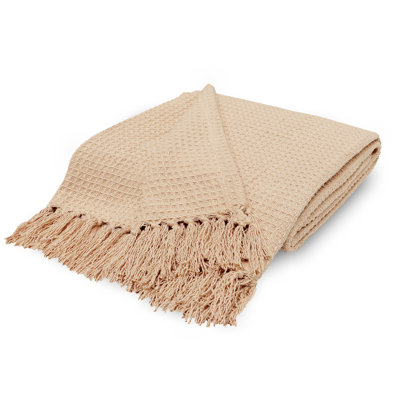Luxurious Soft All Season Cotton Waffle Weave Throw Blanket With Fringes