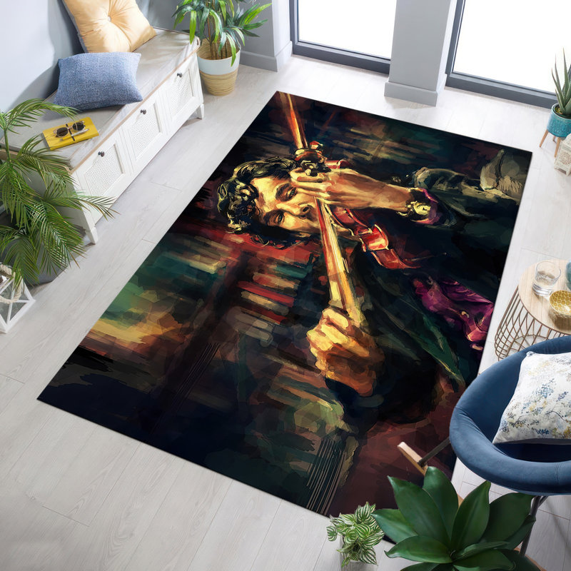 Abstract Artistic Printed Rug Made from Non-Woven Thin Material with Vibrant Hues and Intricate Detailing Ideal for Adding a Contemporary Touch to Any Room