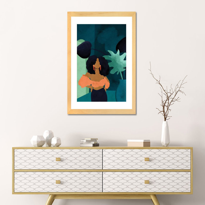 « Reyna » par Reyna Noriega-impression, H 24 po x l 16 po x P 1 po, Toile avec cadre en bois beige, Blanc