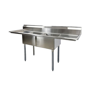 24"" L x 74"" W Stainless Steel Freestanding Service Sink, 2 Compartments -  Elite Kitchen Supply, C2T181812-18LR