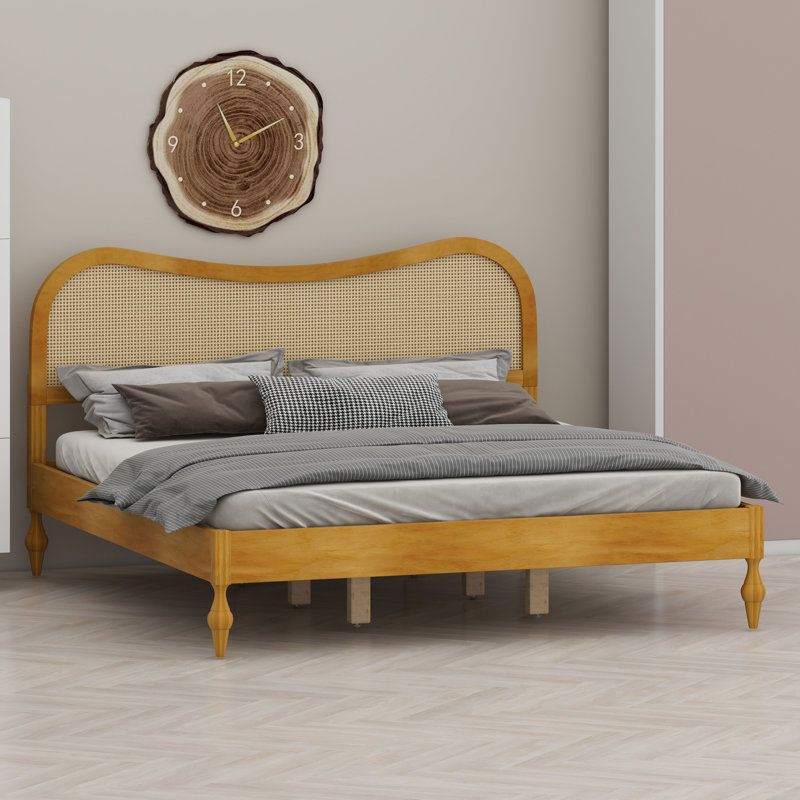 Lit plateforme Boho avec tête de lit courbée de style moderne Mid-Century, Naturel