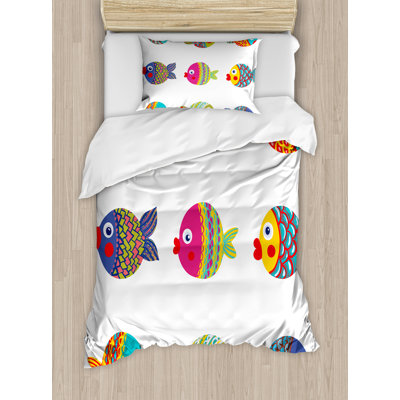 Ensemble de housse de couette pour enfant à poisson à motif ethnique pour enfants ocean animal boho