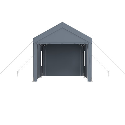 Abri de voiture 10x20, avec structure en acier galvanisé et fenêtres ventilées, 2 portes, gris, pour le rangement de véhicules, 4 protections de ventilation