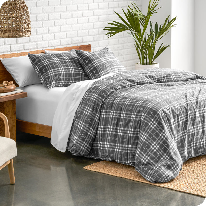 Flannel Duvet Cover and Sham Set, King Duvet Cover + 2 King Shams, Stirling Gray/White