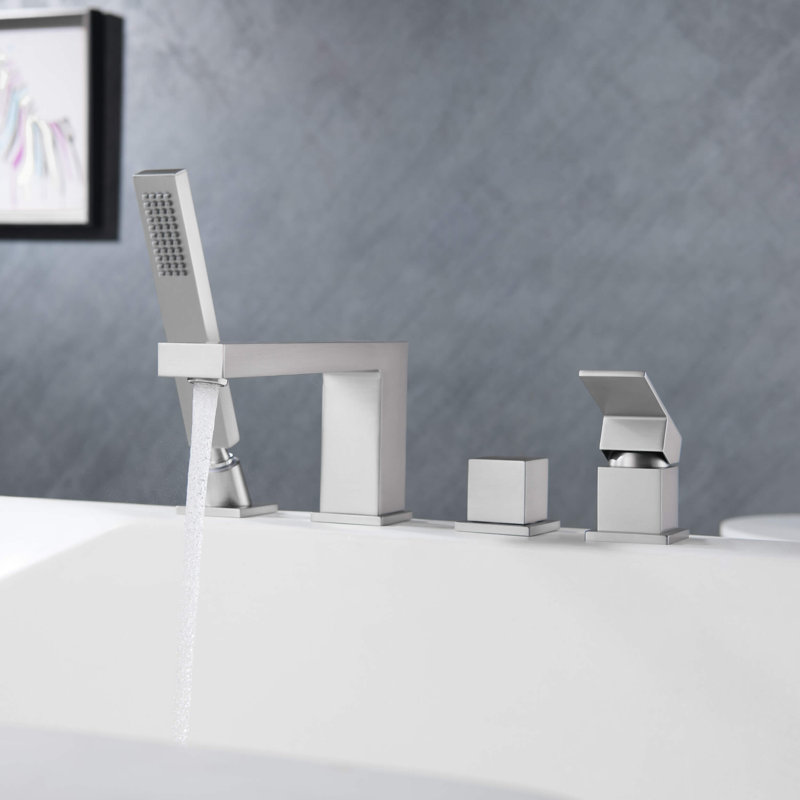 Cube Deck Tub Filler with Diverter, Brushed Nickel