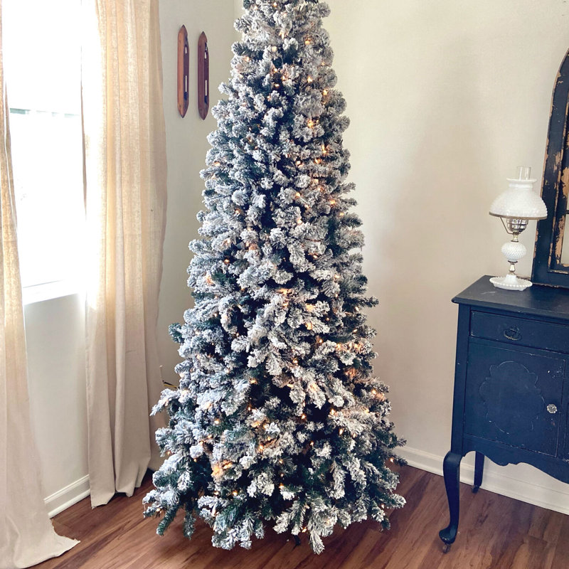 12-Ft White Flocked Pine Christmas Tree with Warm LED Lights