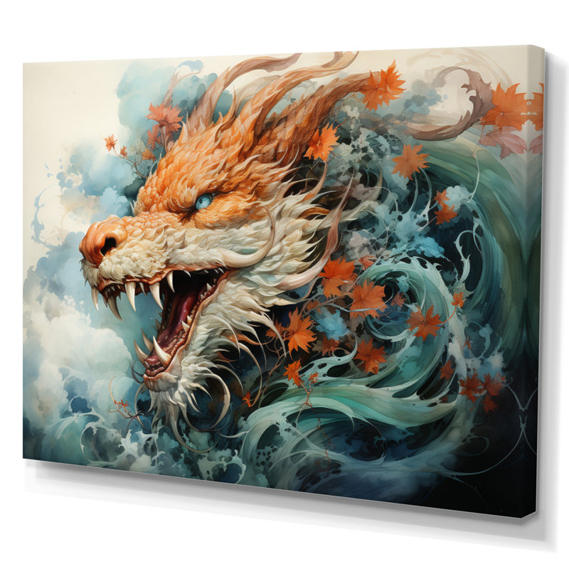 Asian Art Dragons Dance - reproduction d'art, H 34 po x l 44 po x P 1,5 po, Toile tendue