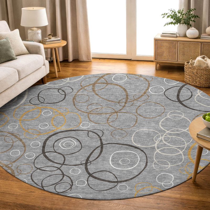 Premium Machine Washable Mayfield AMF2408 Bubbles Rug, Gray, 8' Round