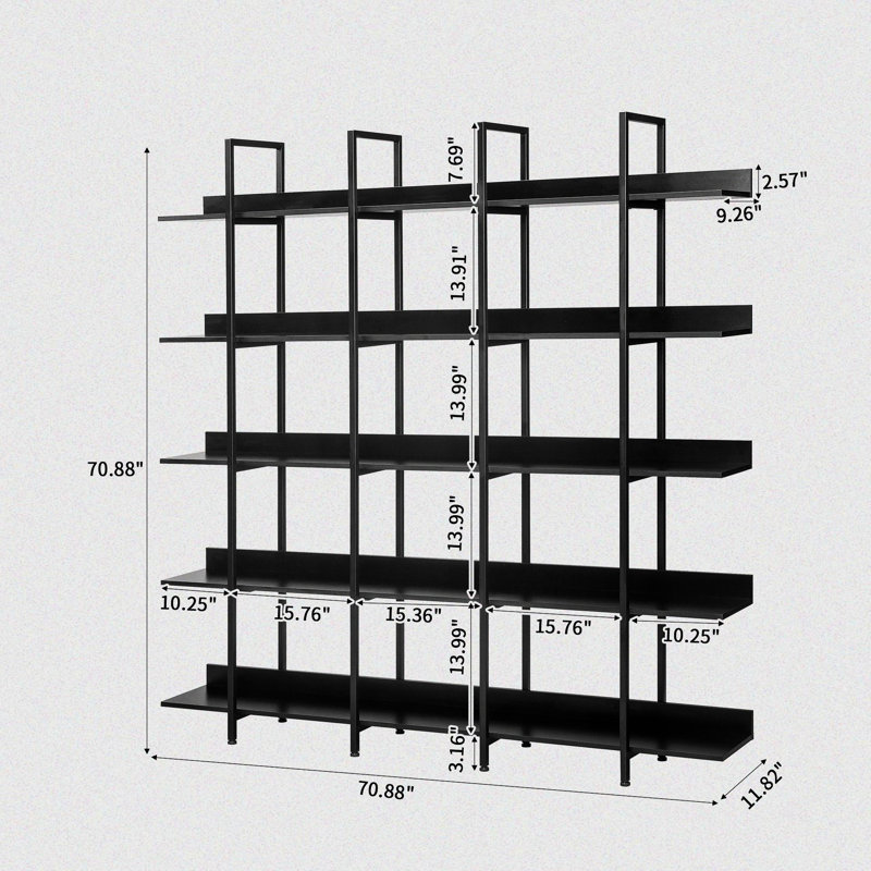 Bibliothèque autoportante moderne à 5 niveaux Herc 70,89 "x l 70,89" Herc, Noir