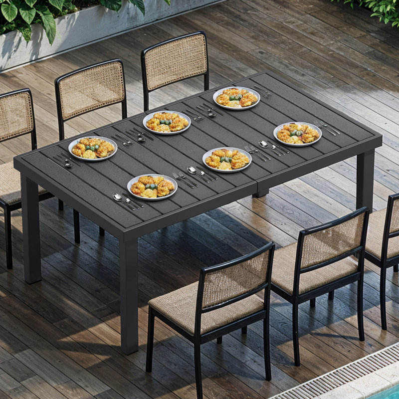 Hindertje Garden Table, 140 x 90 cm, Patio Table with WPC Wooden Table Top and Aluminium Frame