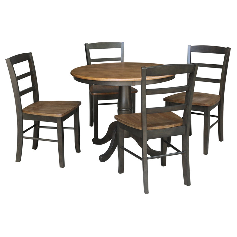 Ensemble de salle à manger en bois massif pour 4 personnes Ehlers, Hickory / charbon délavé