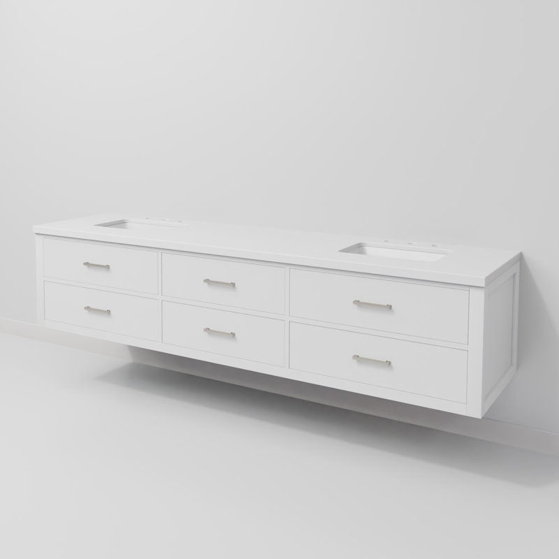 Ensemble de meuble-lavabo double 84 po, Blanc, Quartz blanc
