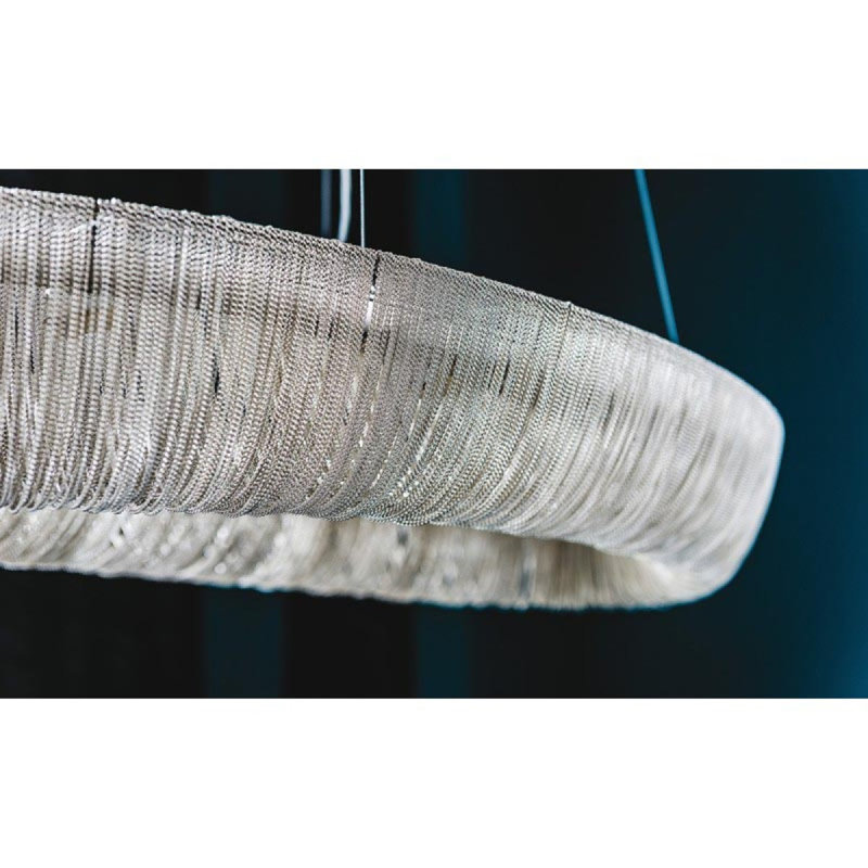 Lustre ovale en aluminium clair, Acier inoxydable poli, Plaqué cuivre, 137" Length x 65" Width x 14" Height