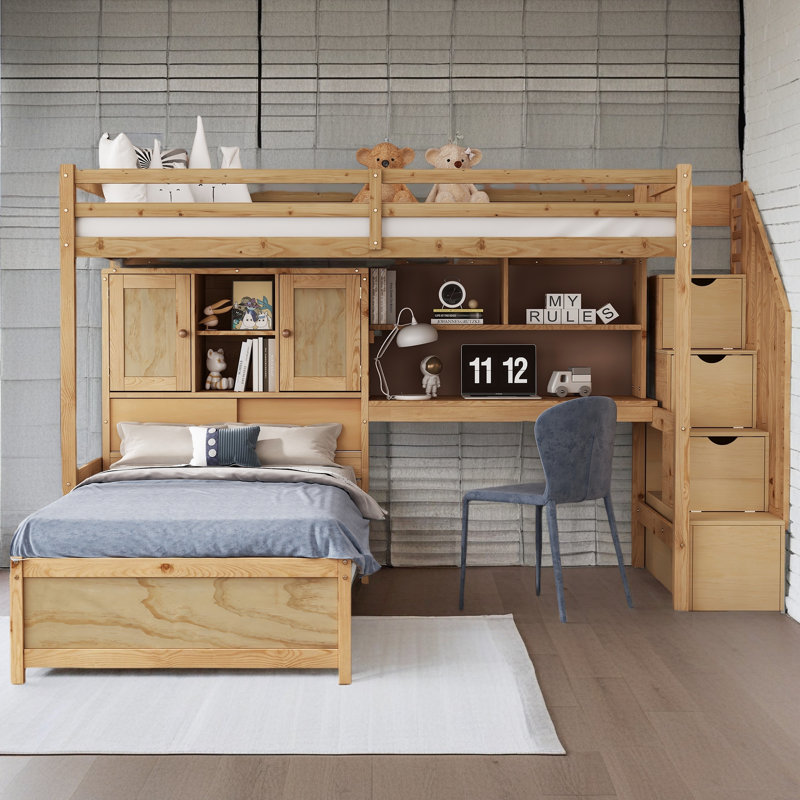 Lit simple mezzanine sur lit simple, Naturel