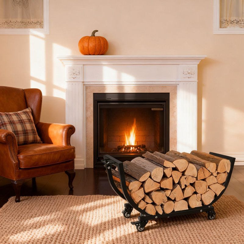 Support à bois de chauffage robuste avec roues verrouillables, porte-bûches antirouille d'une capacité de 400 lb, rangement extérieur imperméable pour foyer, foyer extérieur, patio et terrasse