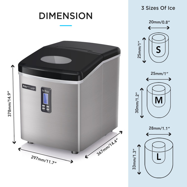 Never Ending Ice Newair Countertop Ice Maker, 50 lbs. of Ice a Day, 3 Ice  Sizes and Easy to Clean BPA-Free Parts