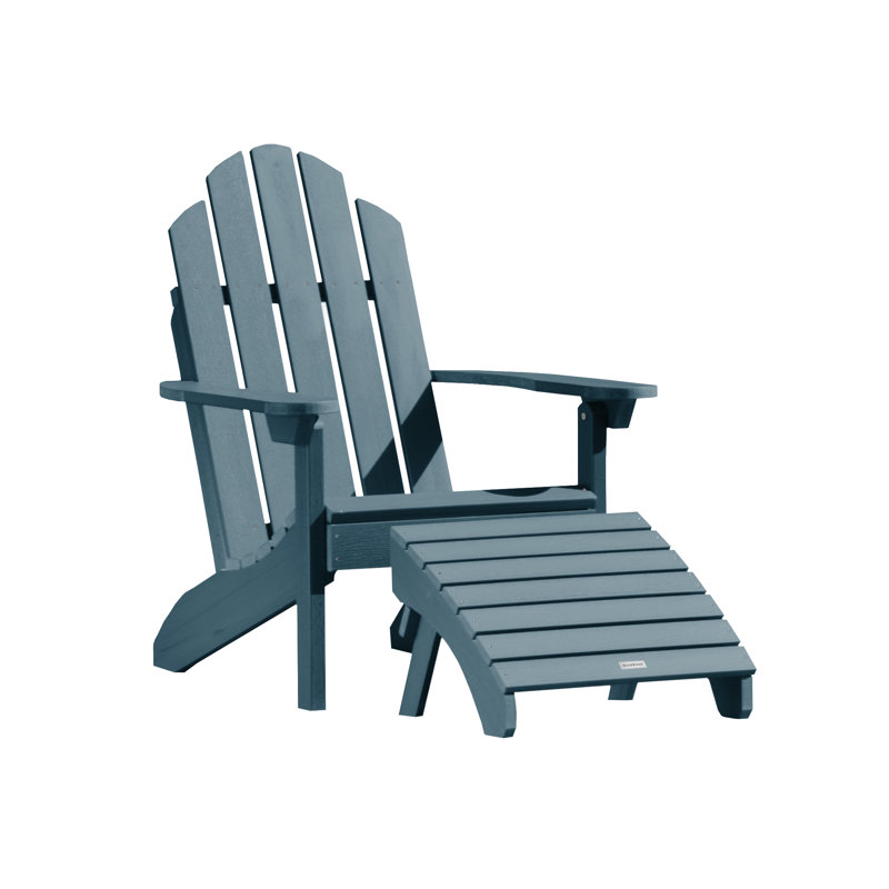 Anette Outdoor Adirondack Chair With Ottoman, Nantucket Blue