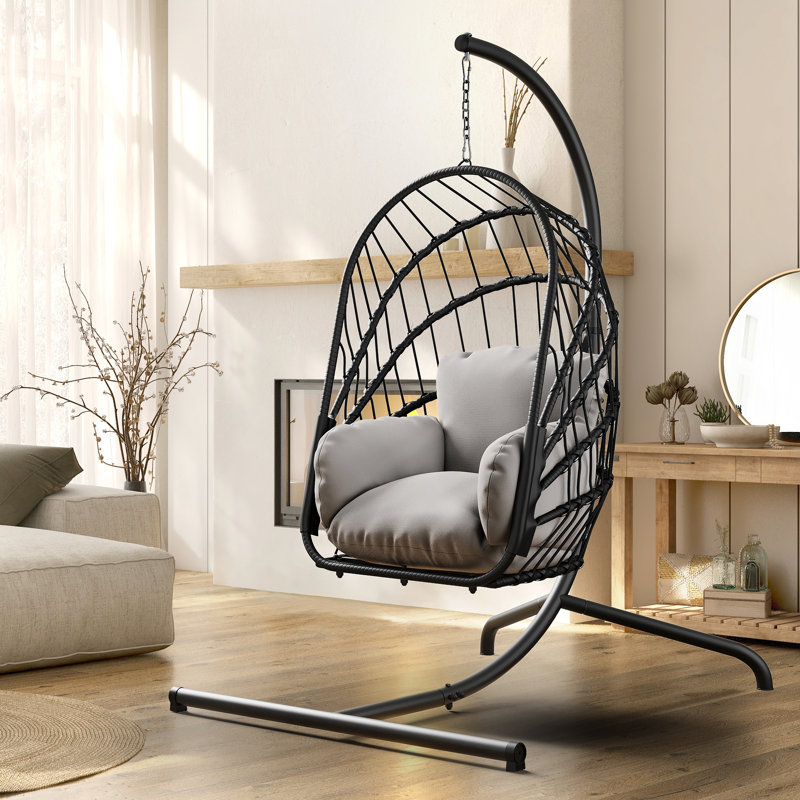  Hanging Egg Chair With Stand, Gray, Black