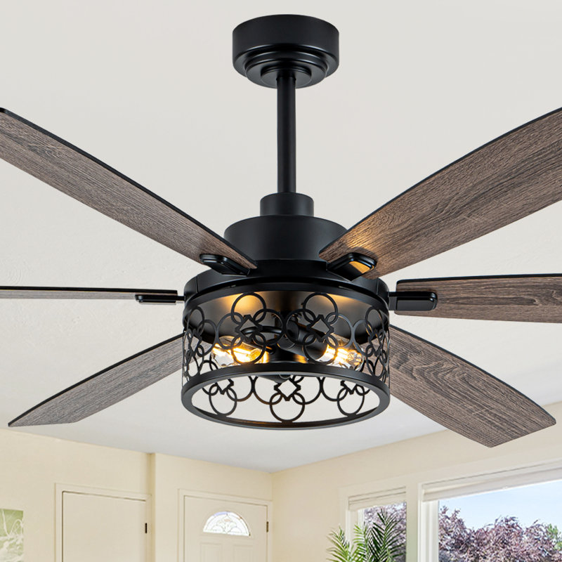 Grand ventilateur de plafond de 60 pouces avec lumières et télécommande, ventilateur de plafond noir réversible à 6 vitesses pour patio
