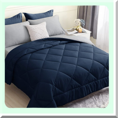 Navy Blue Comforter Set - 7 Piece All Season Bedding Bundle - Soft Reversible Bed in a Bag - Includes Comforter, Sheets, Pillowcases, Shams