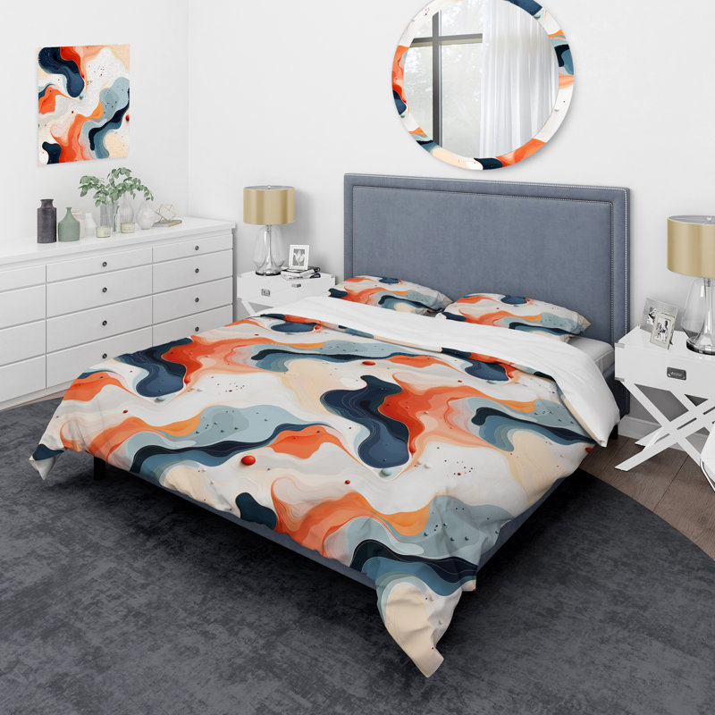 Peach And Blue Artistic Fusion Marble Canvas - Ensemble de housse de couette en marbre