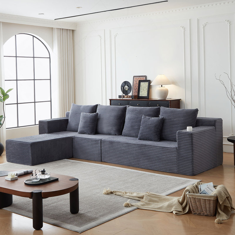 Canapé modulaire profond en velours côtelé avec porte-gobelets, aucun assemblage requis, pour plus de confort et de flexibilité