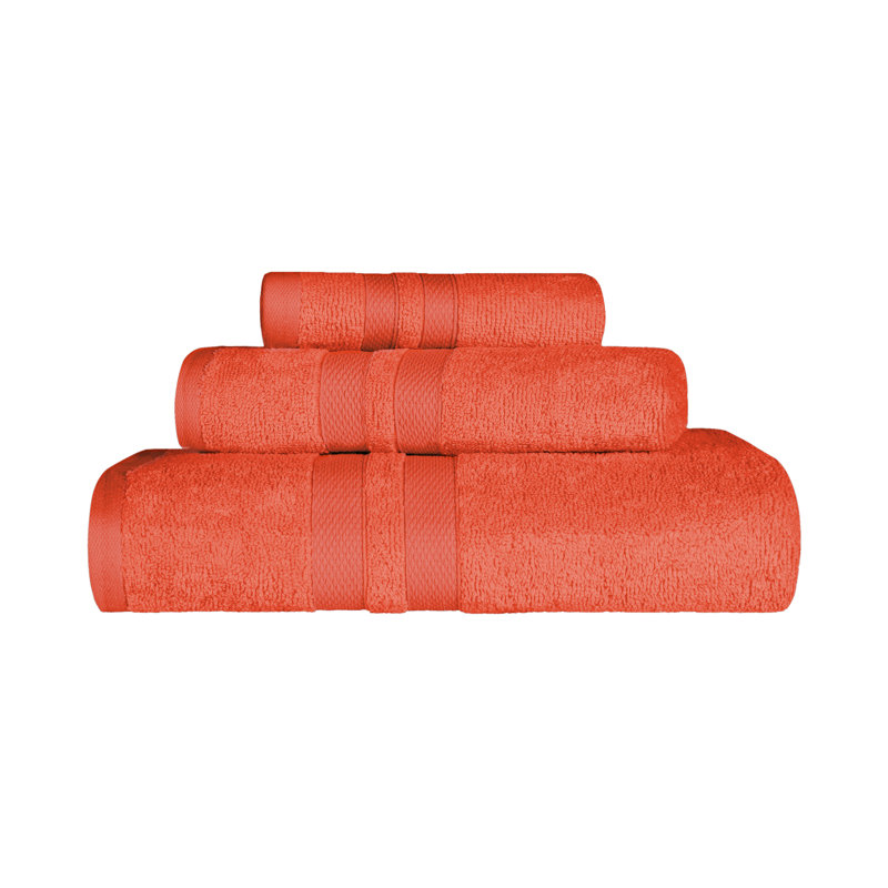Charie Quick-Drying 3 Piece 100% Cotton Towel Set, Tangerine 
