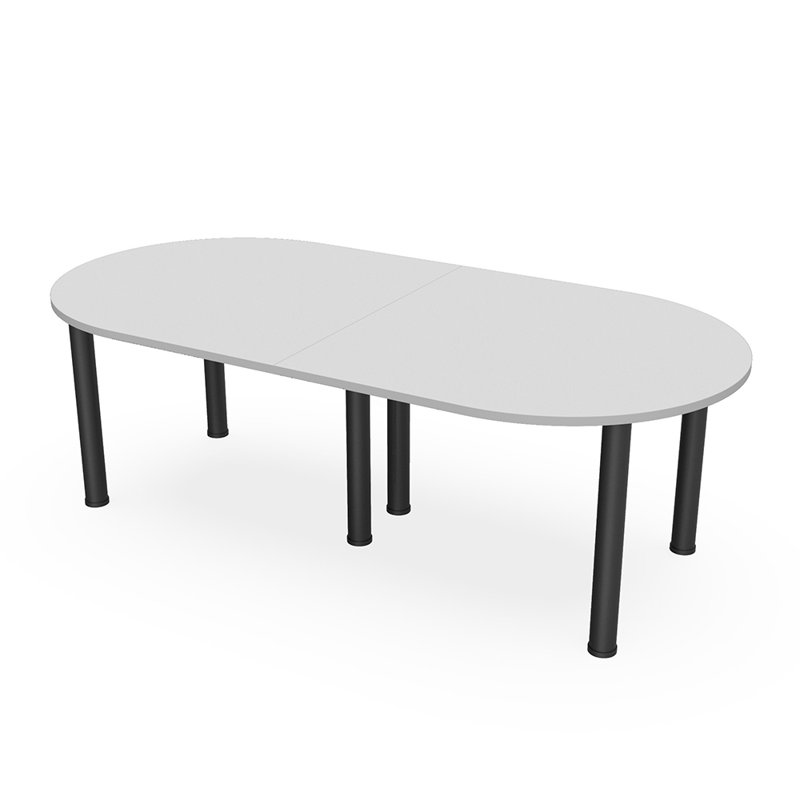 Table de conférence en forme de piste de course avec pieds de poteau, L 96 po x l 48 po, Brouillard gris, Noir mat