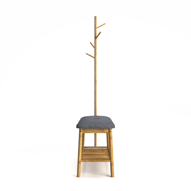 Banc de rangement pour chaussures en bambou avec porte-manteau Laband