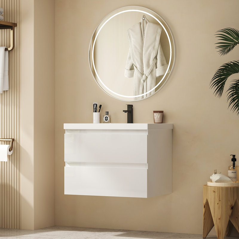Ensemble de meuble-lavabo mural 29,5 "avec lavabo et deux tiroirs (robinet non inclus), entièrement assemblé, Blanc, 29.5"