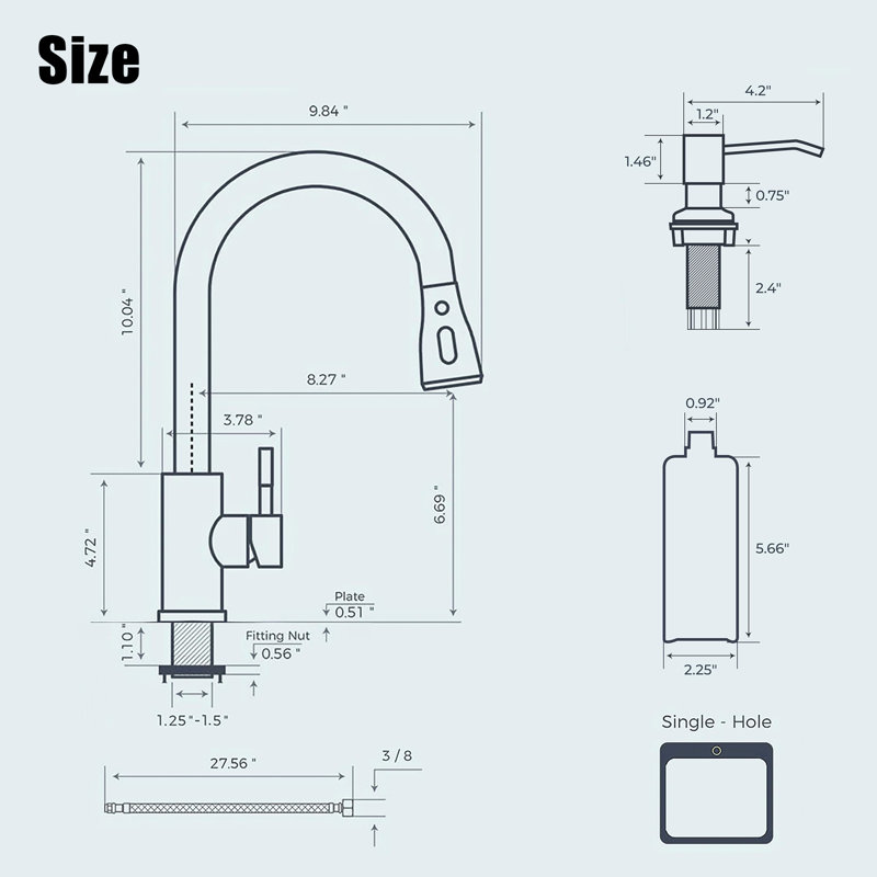 Kitchen Faucet, Pull-Down Sprayer High Arc Single Handle, With Soap Dispenser, Classic 3-Mode Faucet, Suitable For Kitchen Sink Laundry Room.