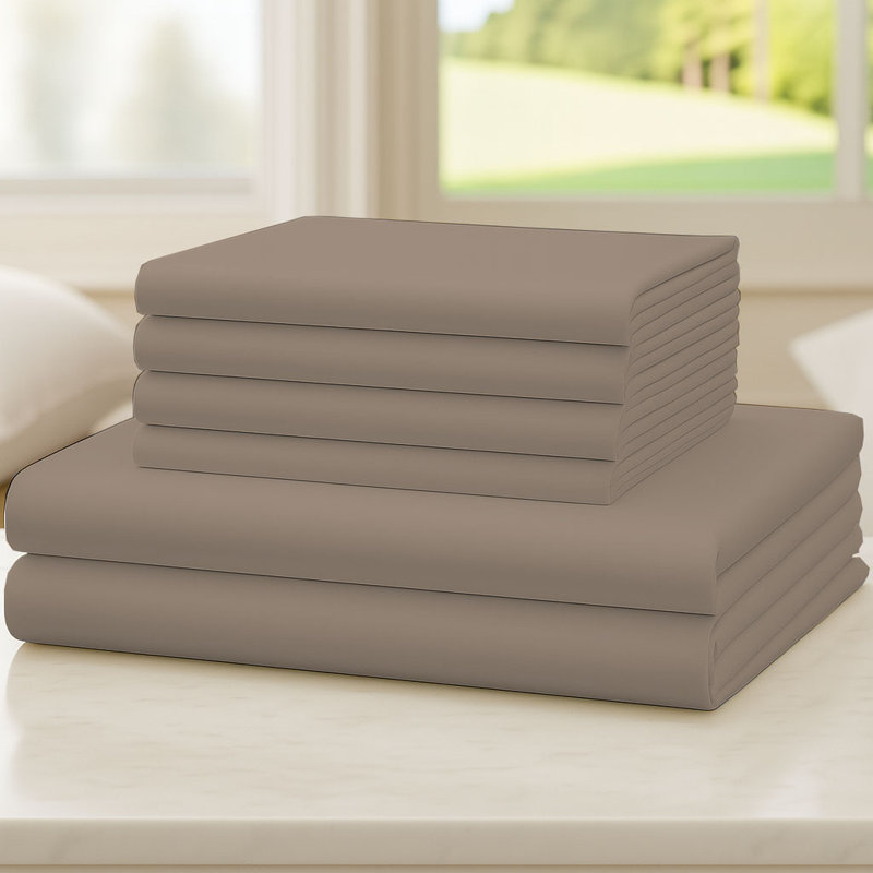 6-Piece Ultra-Soft Microfiber Sheet Set, Twin Sheet Set with 2 Pillowcases, Light Khaki