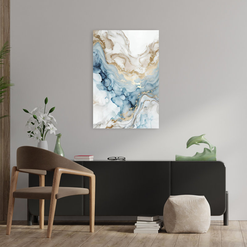 Blue Art Marble 1 Piece Wrapped Canvas Wall Art, 91.44cm H x 60.96cm W