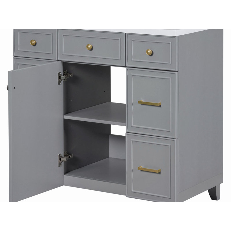 Ensemble de meuble-lavabo de salle de bain avec comptoir d'évier, lavabo simple, assemblage facile, Gris