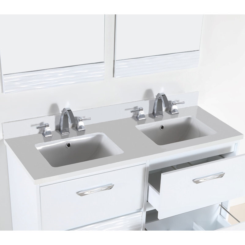 Plateau de meuble-lavabo double 48,11 po en blanc avec lavabo