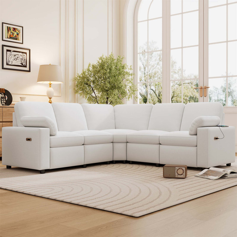 Canapé en lin avec accoudoirs carrés, Beige