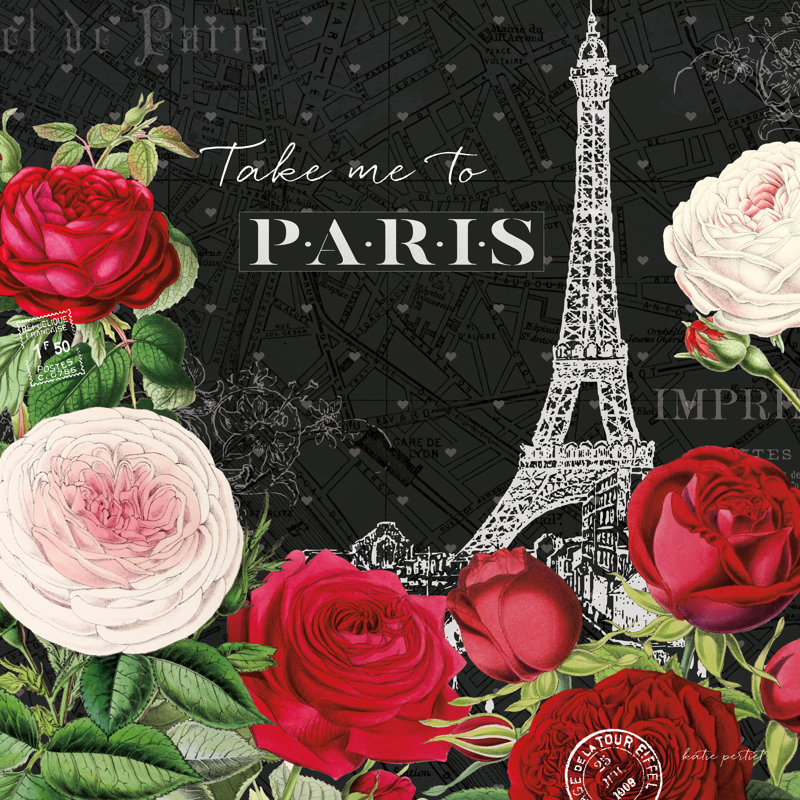 «Rouge Paris III Black» par Katie pertiet - impression, Non, H 36 po x l 36 po x P 1,25 po, Papier avec cadre simple noir