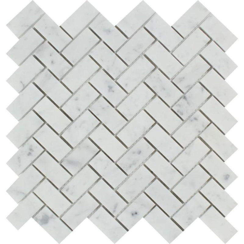 1" x 2" Marble Herringbone Mosaic Wall & Floor Tile, Honed White