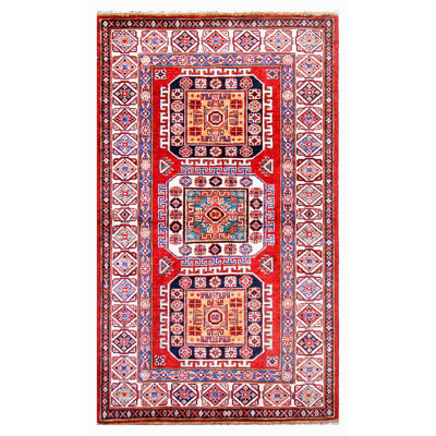 Tapis unique ivoire / rouge noué à la main de haute qualité