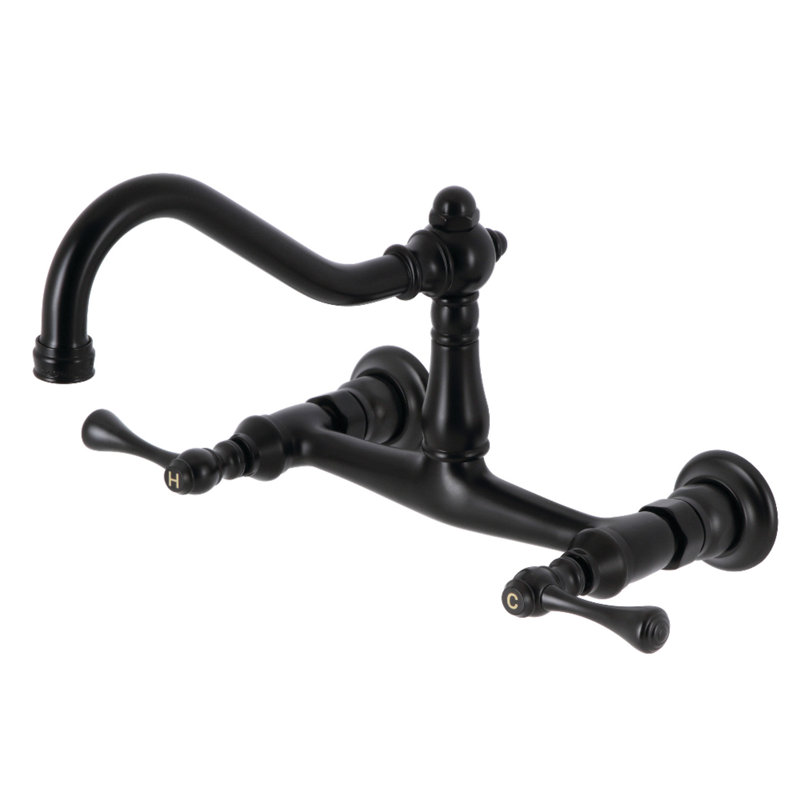 Kingston Brass Vintage Two-Handle 2-Hole Wall Mount Bathroom Faucet, Matte Black