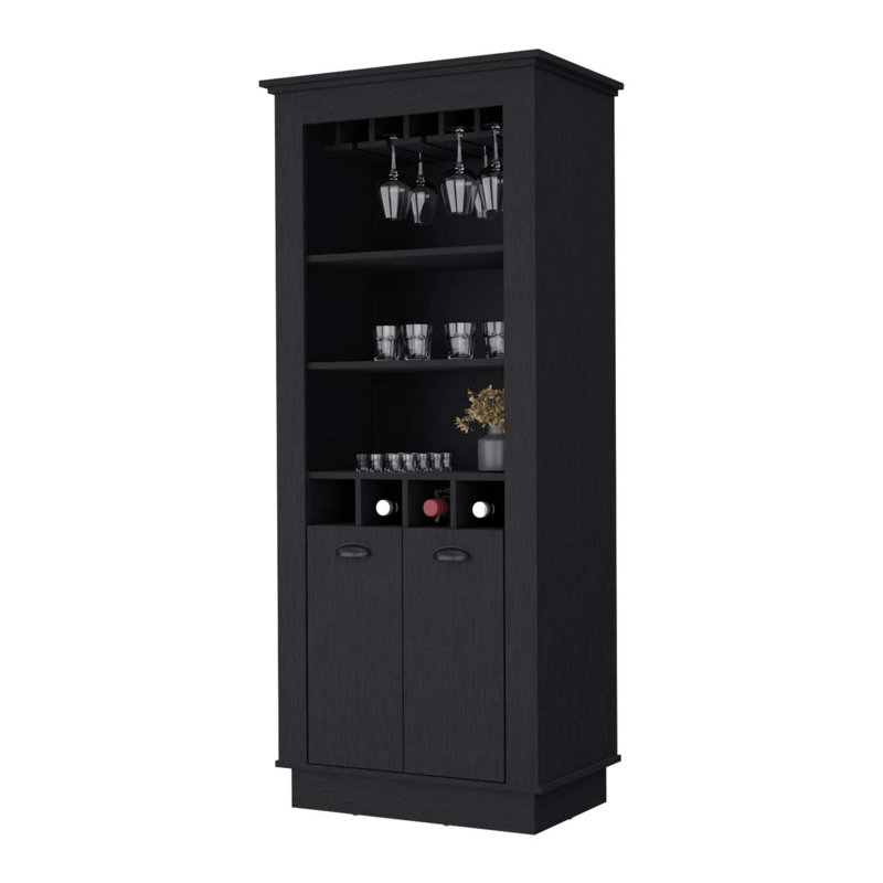 Tyler 4-Built In Wine Rack Bar Cabinet, Black