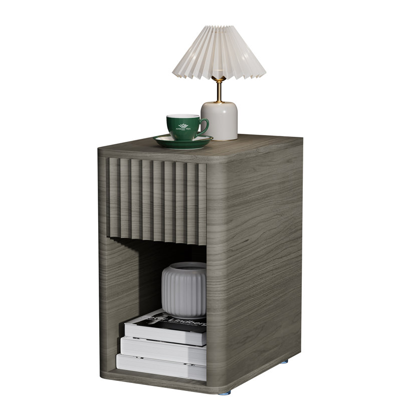 Full leather End Table, Fully Assembled Narrow Side Table, End Table for Bedroom, Living Room, Sofa and Office, Gray