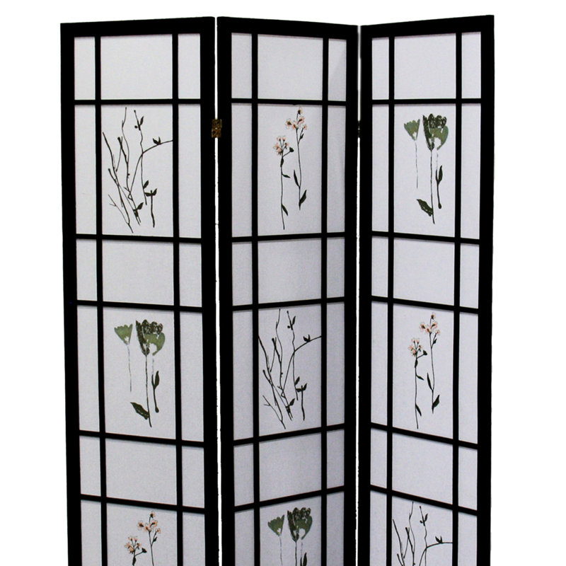 70" High 3 "" Room , Black Colour Scheme, Asian Ornament, Solid Pine, Floral Panel Prints, Foldable Tall Screen Divider, Traditional Asian Look, Pine Wood, Pattern Panels, Folding Type