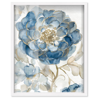 Glacier Florets I Shadowbox Print Blue Floral Wall Art by Art Remedy, White Frame, 36 x 45
