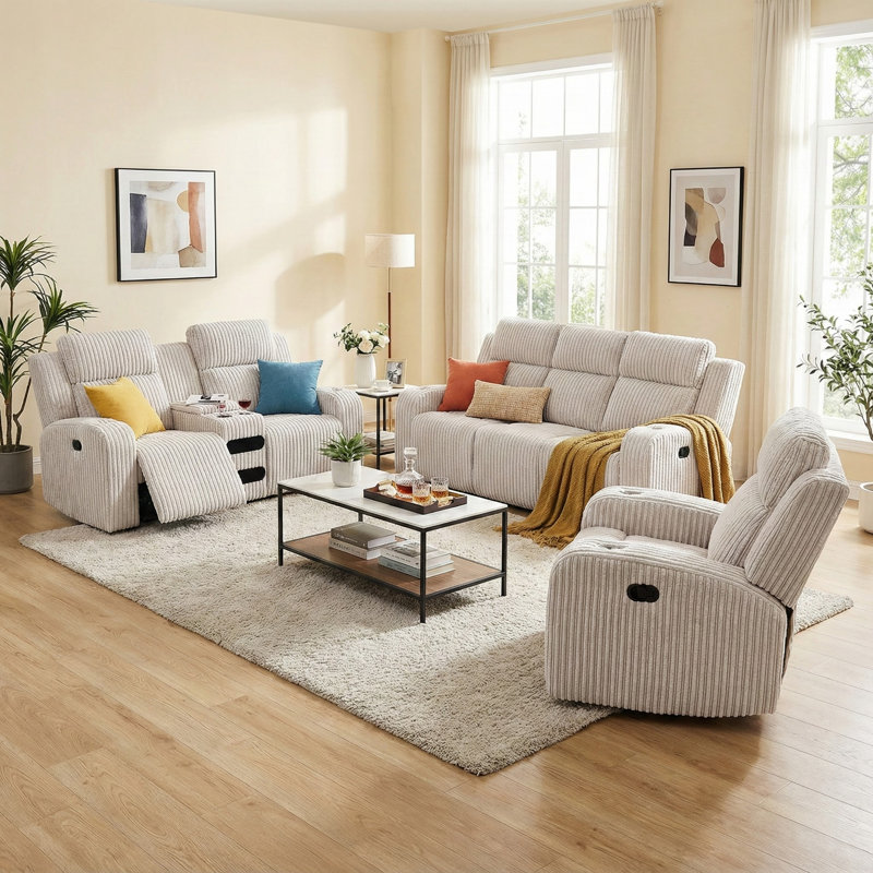 Ensemble inclinable manuel en fausse fourrure 3 pièces avec chargement audio et sans fil
