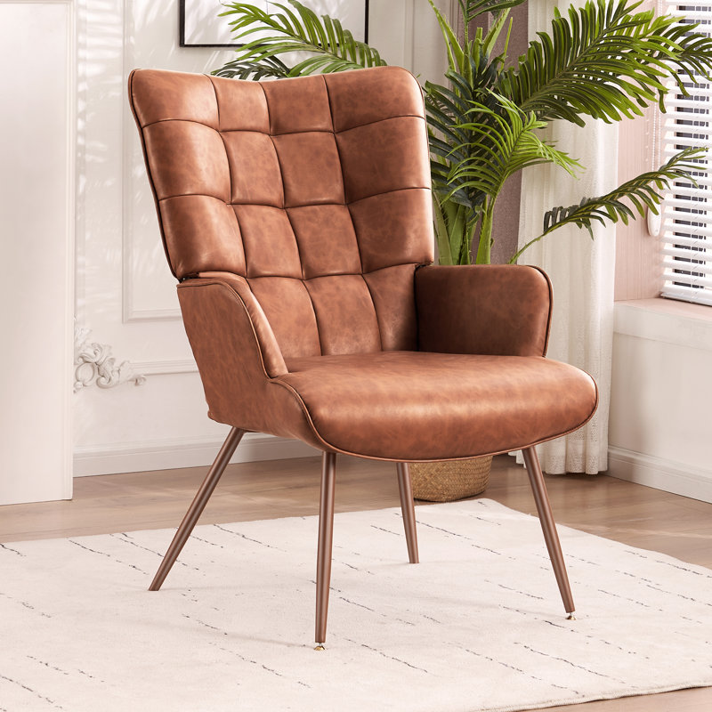 Fauteuil à oreilles Shaftbury, Similicuir brun, Brun