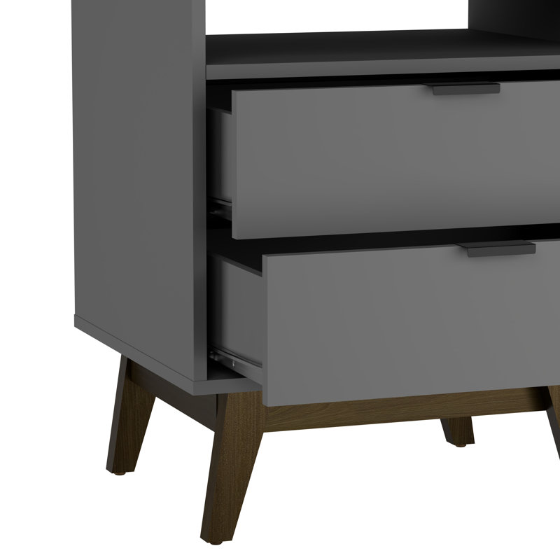 Table de chevet moderne à 2 tiroirs avec tablette ouverte Clea, Gris