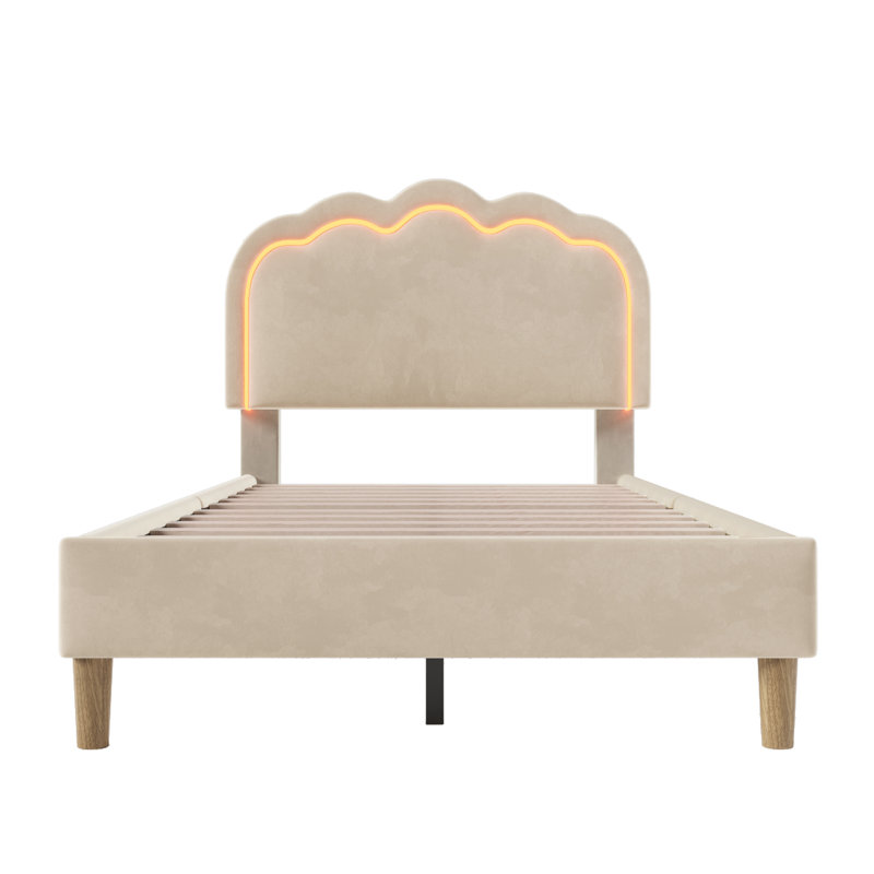 Upholstered Bed 3ft single bed With Led, Beige