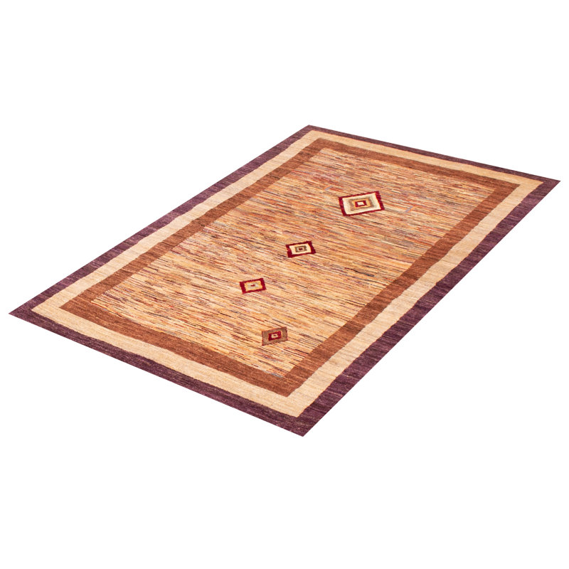 Tapis oriental ivoire / orange en laine noué à la main 4 pi 6 po x 7 pi Oriental